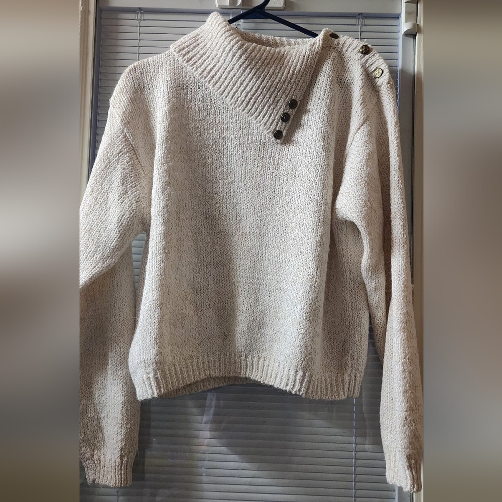 Elegant Cream Turtleneck Sweater with Button Accents